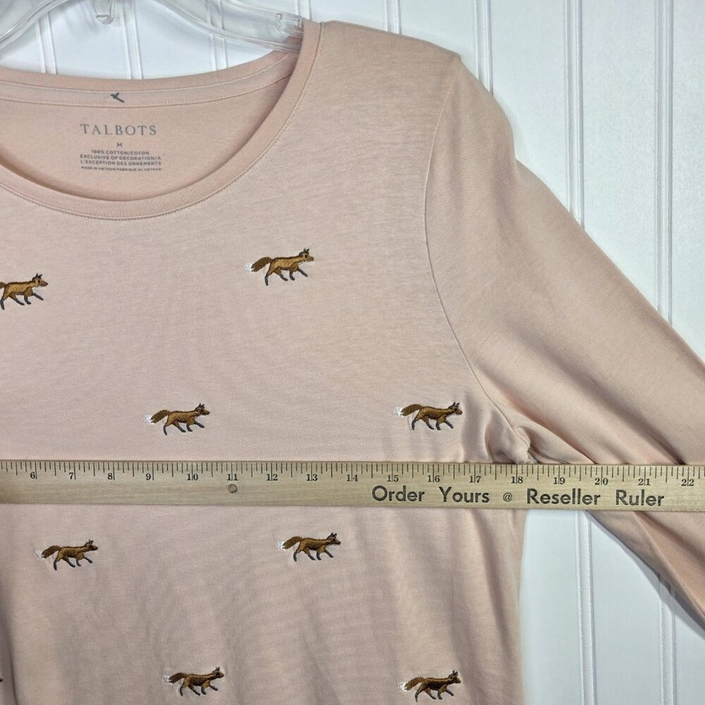 Talbots Shirt Womens Medium Pink Fox Embroidered Graphic Cotton Top Fox Hunt - Picture 9 of 12